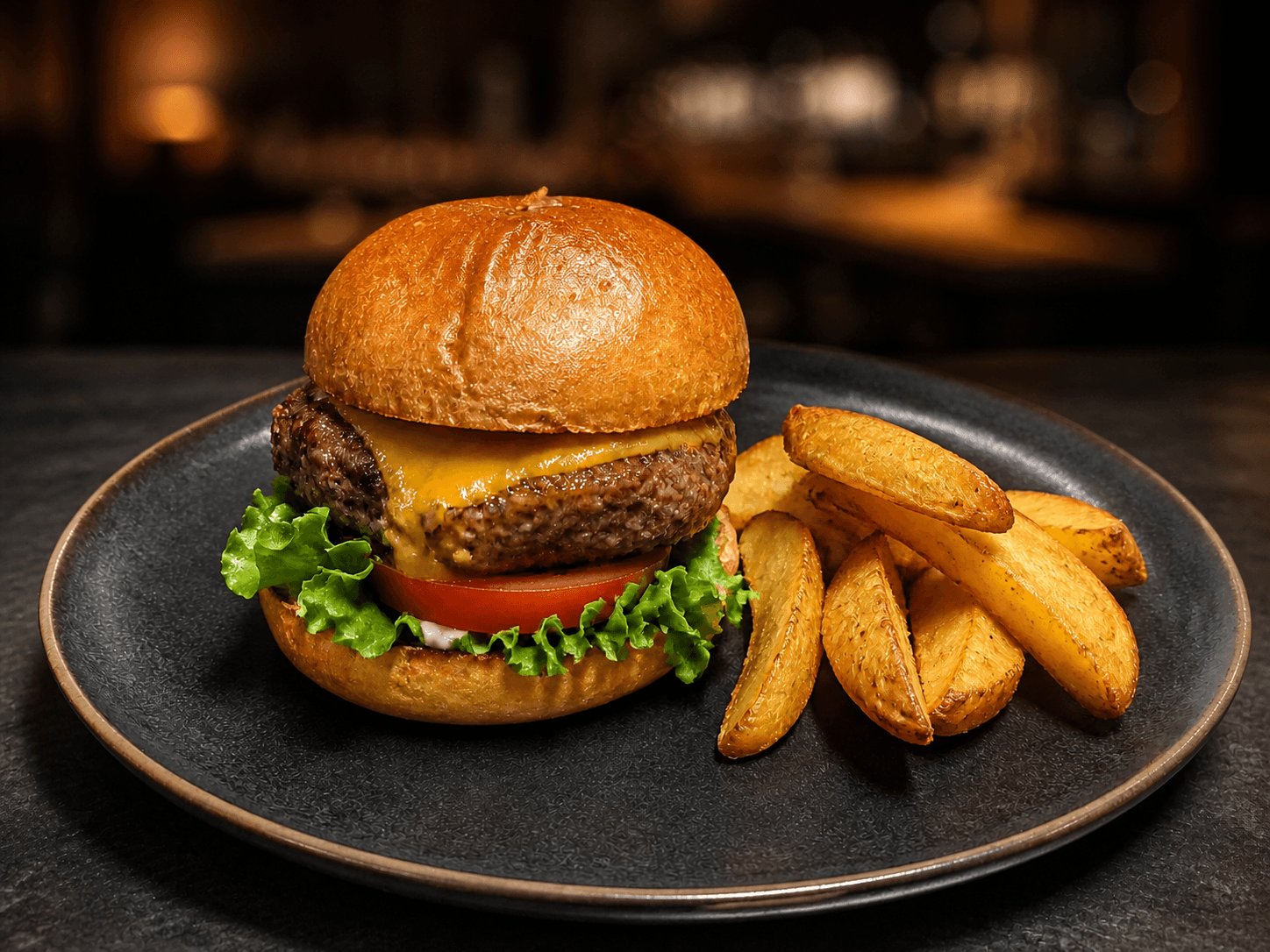 AI-enhanced burger photo with richer texture, balanced lighting, and a clean background