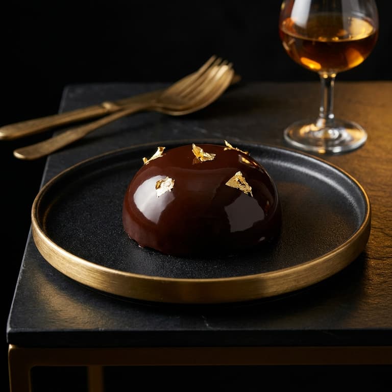 Chocolate dessert styled in black and gold