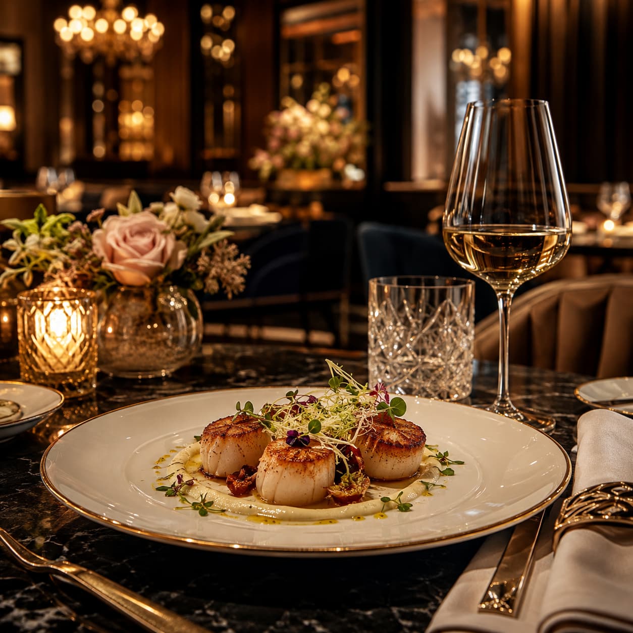 Scallop dish served in a luxury fine dining restaurant